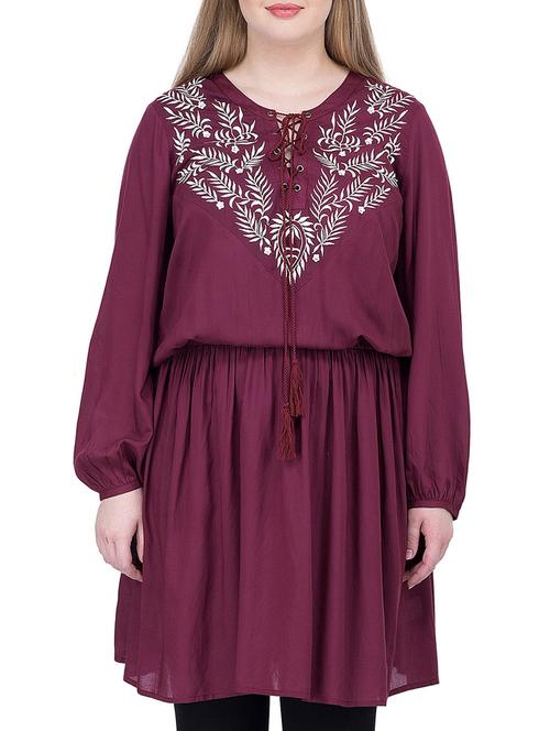 wine embroidered viscose regular tunic - 12197504 - Very Small Image - 1