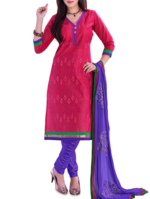 dark pink chanderi semi-stitched suit set - 1220038 - Very Small Image - 1