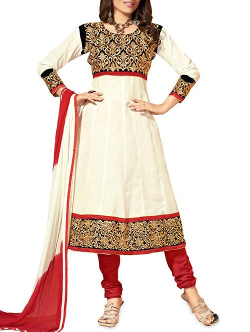 embroidered cream semi-stitched anarkali set - 1220046 - Very Small Image - 1