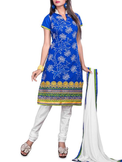 blue chanderi semi-stitched suit set - 1220060 - Very Small Image - 1