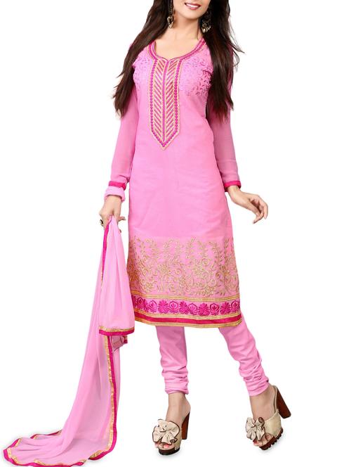 embroidered pink semi-stitched suit set - 1220086 - Very Small Image - 1