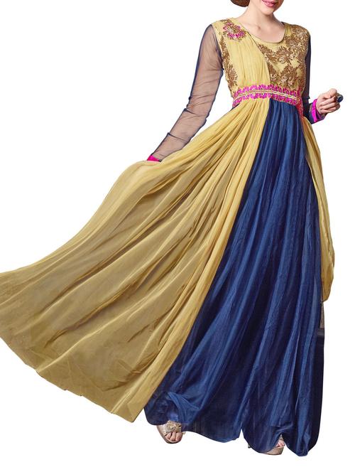 beige unstitched net long gown - 1220132 - Very Small Image - 1