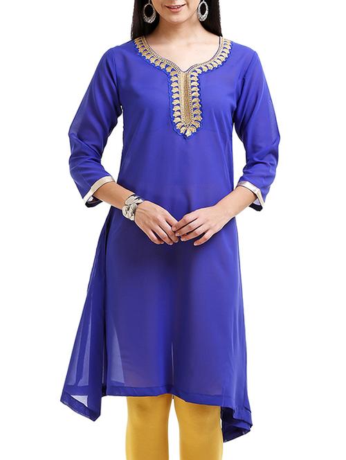 blue georgette highlow kurta - 12204025 - Very Small Image - 1
