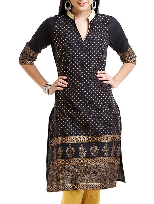 black cotton printed regular kurti - 12204028 - Very Small Image - 1