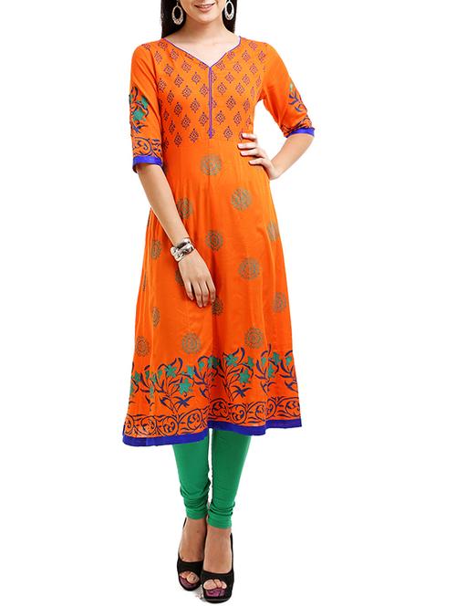 orange rayon anarkali kurta - 12204035 - Very Small Image - 1