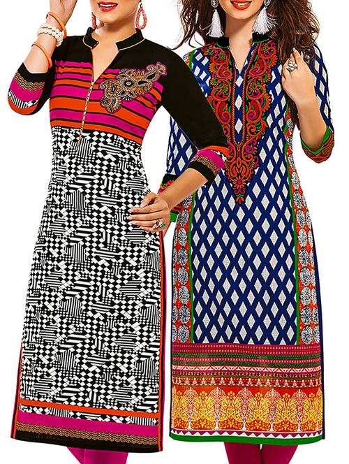 multicolored cotton printed unstitched kurtas(set of 2) - 12207047 - Very Small Image - 1