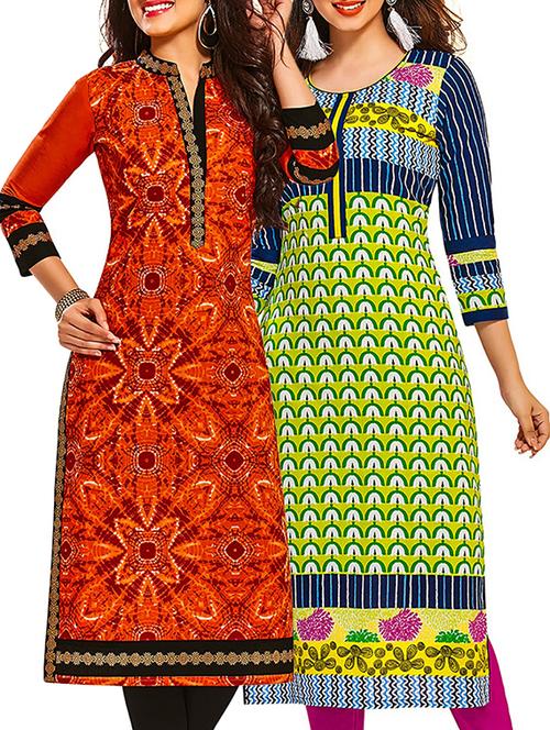 multicolored cotton printed unstitched kurtas (set of 2) - 12207052 - Very Small Image - 1