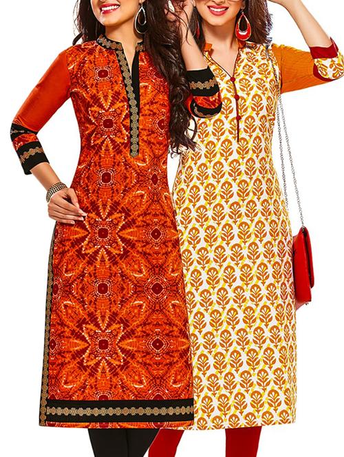 multicolored cotton unstitched kurtas(set of 2) - 12207067 - Very Small Image - 1