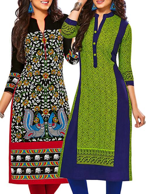 multicolored cotton unstitched kurtas(set of 2) - 12207084 - Very Small Image - 1
