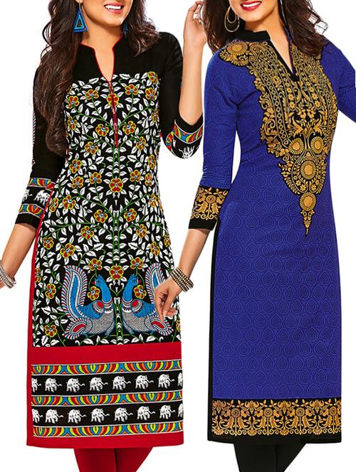 multicolored cotton printed unstitched kurtas(set of 2) - 12207092 - Very Small Image - 1
