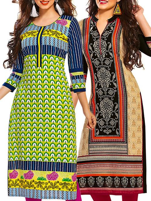 multicolored cotton unstitched kurtas(set of 2) - 12207111 - Very Small Image - 1