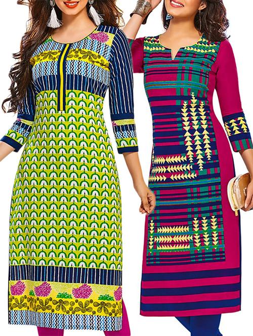 multicolored cotton unstitched kurtas(set of 2) - 12207116 - Very Small Image - 1