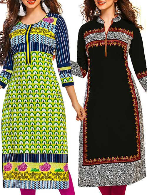 multicolored cotton printed unstitched kurtas(set of 2) - 12207117 - Very Small Image - 1