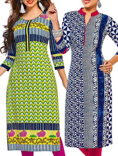 multicolored cotton printed unstitched kurtas(set of 2) - 12207125 - Very Small Image - 1