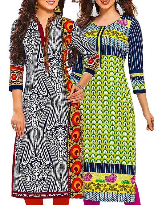 multicolored cotton printed unstitched kurtas (set of 2) - 12207137 - Very Small Image - 1