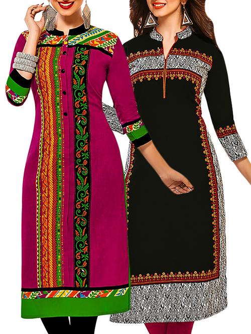 multicolored cotton printed unstitched kurtas(set of 2) - 12207144 - Very Small Image - 1