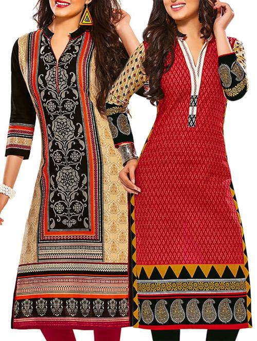 multicolored cotton unstitched kurtas(set of 2) - 12207176 - Very Small Image - 1