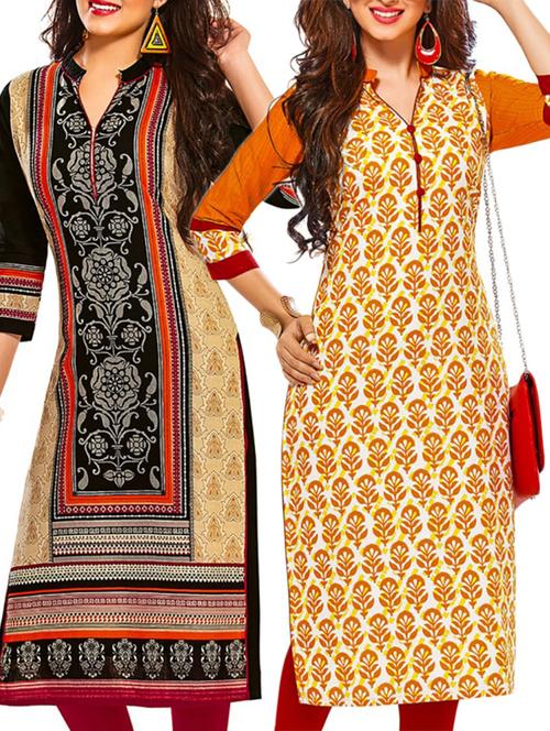 multicolored cotton unstitched kurtas(set of 2) - 12207177 - Very Small Image - 1