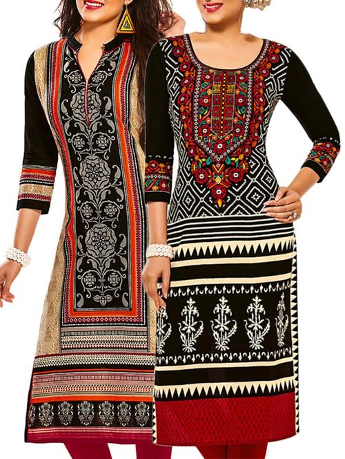 multicolored cotton printed unstitched kurtas (set of 2) - 12207186 - Very Small Image - 1