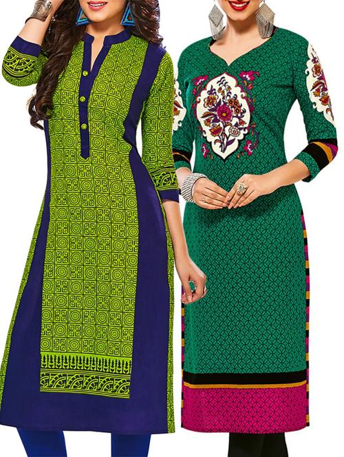 multicolored cotton unstitched kurtas(set of 2) - 12207204 - Very Small Image - 1