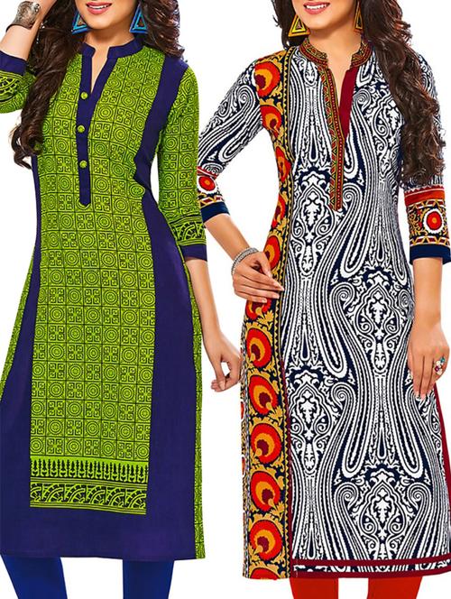 multicolored cotton unstitched kurtas(set of 2) - 12207215 - Very Small Image - 1