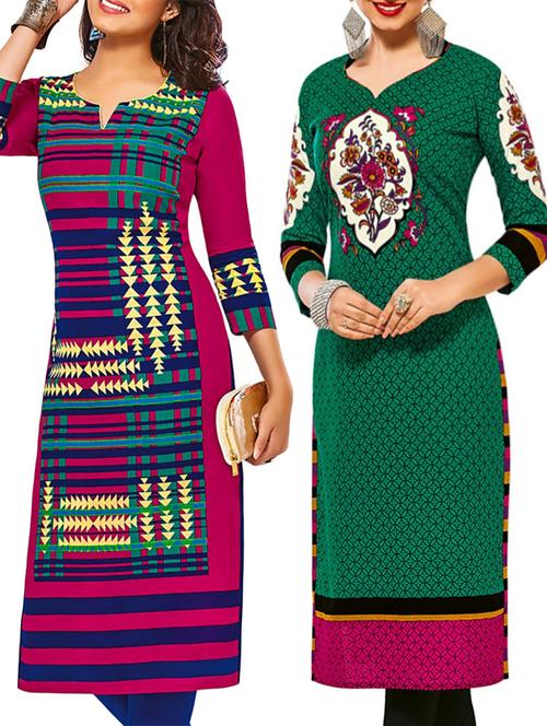multicolored cotton unstitched kurtas(set of 2) - 12207272 - Very Small Image - 1