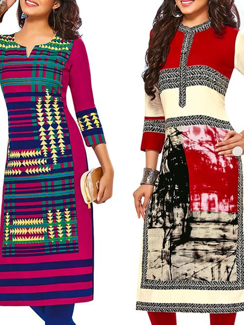 multicolored cotton unstitched kurtas(set of 2) - 12207273 - Very Small Image - 1
