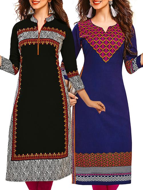 multicolored cotton printed unstitched kurtas(set of 2) - 12207285 - Very Small Image - 1