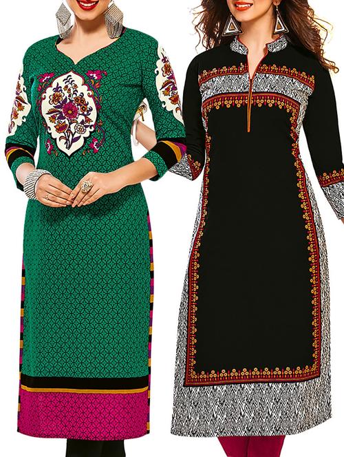 multicolored cotton unstitched kurtas(set of 2) - 12207292 - Very Small Image - 1