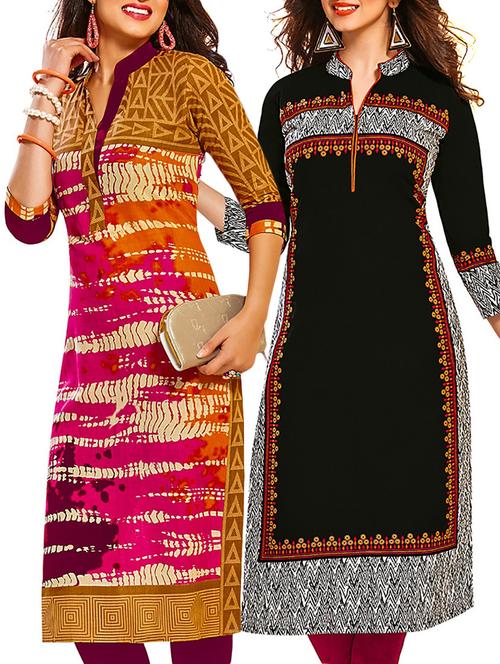 multicolored cotton printed unstitched kurtas set of 2) - 12207296 - Very Small Image - 1