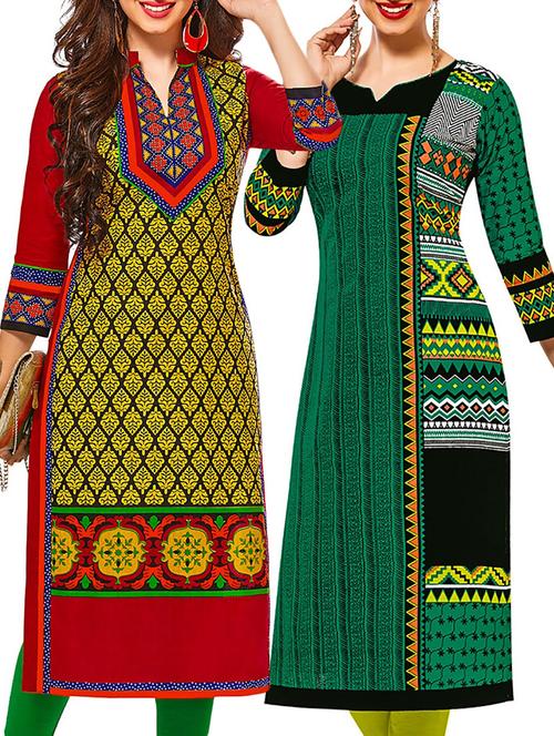 multicolored cotton printed unstitched kurtas (set of 2) - 12207306 - Very Small Image - 1