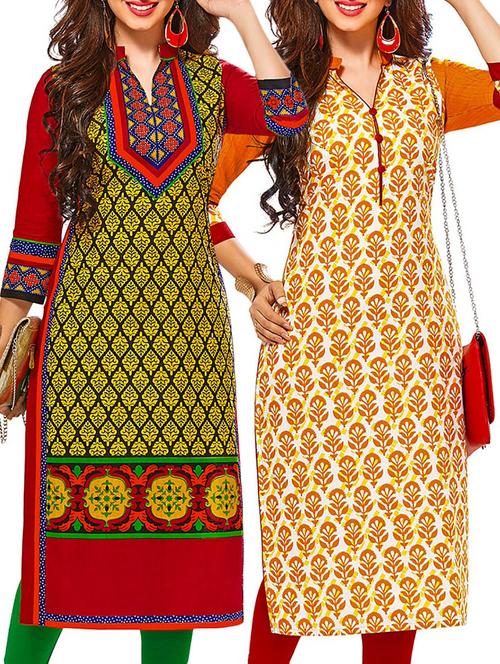 multicolored cotton unstitched kurtas(set of 2) - 12207309 - Very Small Image - 1