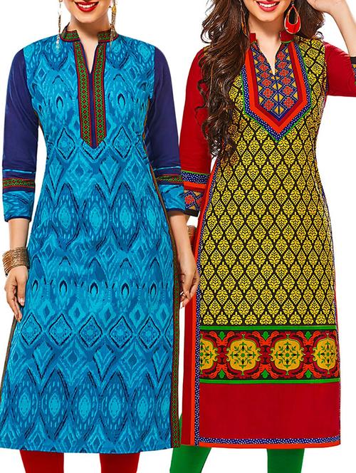 multicolored cotton printed unstitched kurtas(set of 2) - 12207317 - Very Small Image - 1