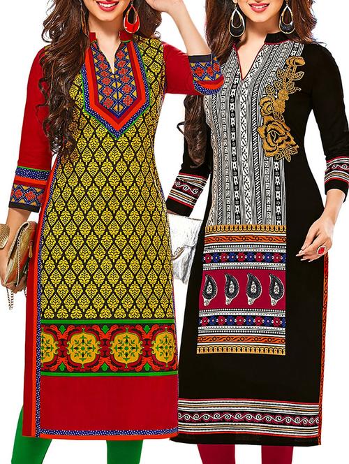 multicolored cotton unstitched kurtas(set of 2) - 12207321 - Very Small Image - 1