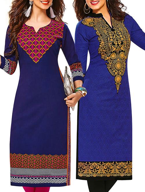 multicolored cotton printed unstitched kurtas (set of 2) - 12207323 - Very Small Image - 1
