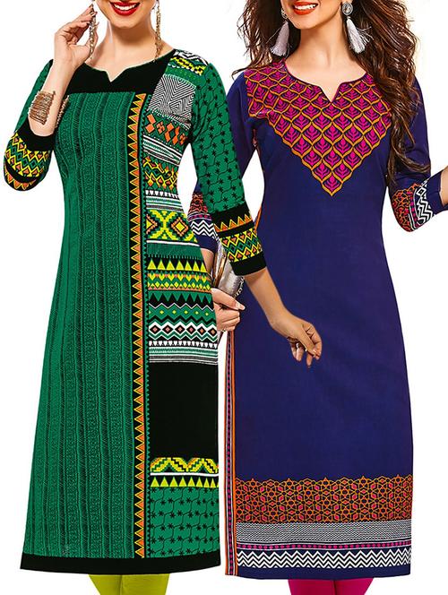multicolored cotton printed unstitched kurtas(set of 2) - 12207324 - Very Small Image - 1