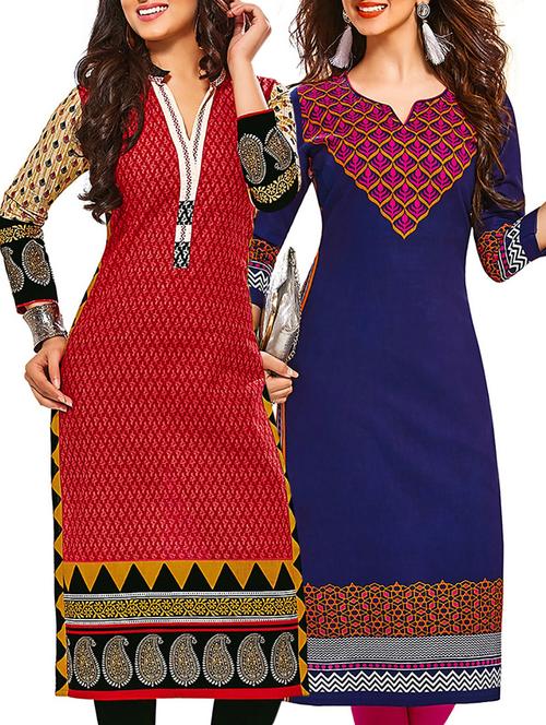 multicolored cotton printed unstitched kurtas(set of 2) - 12207326 - Very Small Image - 1
