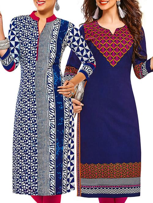 multicolored cotton unstitched kurtas(set of 2) - 12207328 - Very Small Image - 1