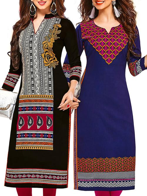 multicolored cotton printed unstitched kurtas (set of 2) - 12207339 - Very Small Image - 1