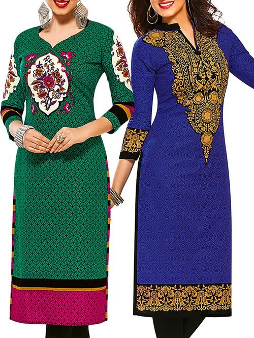 multicolored cotton unstitched kurtas(set of 2) - 12207346 - Very Small Image - 1
