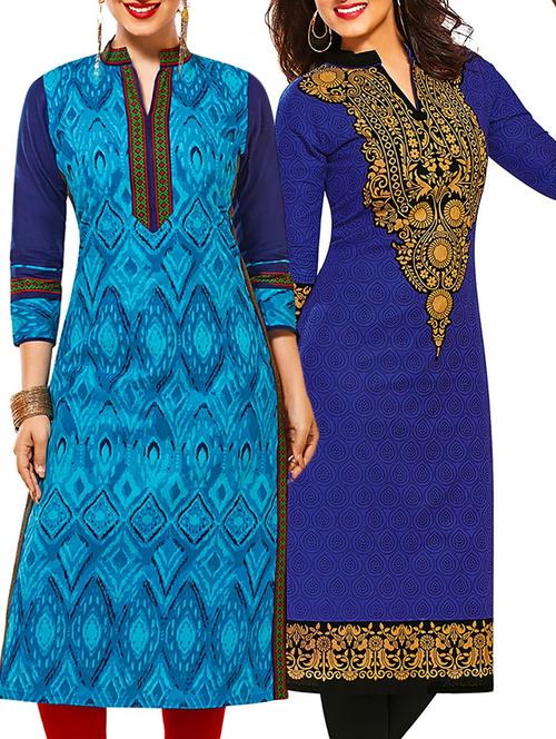 multicolored cotton unstitched kurtas(set of 2) - 12207352 - Very Small Image - 1