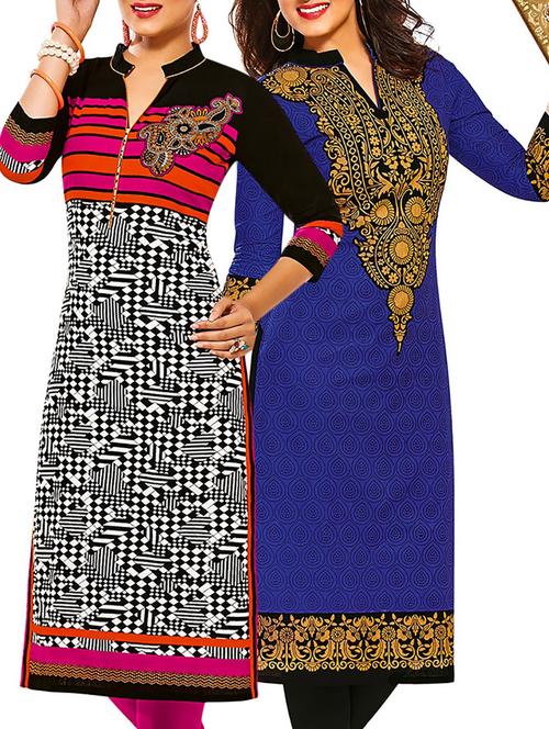 multicolored cotton printed unstitched kurtas (set of 2) - 12207354 - Very Small Image - 1