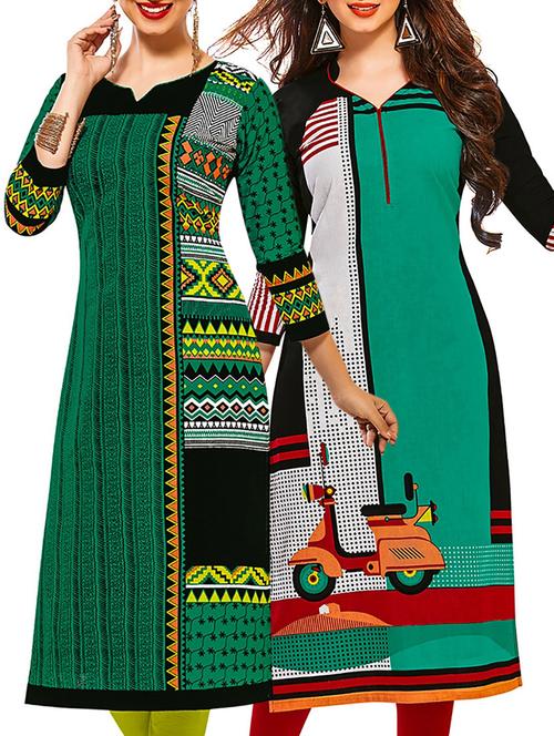 multicolored cotton printed unstitched kurtas(set of 2) - 12207358 - Very Small Image - 1