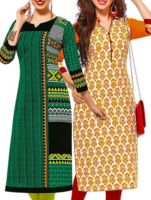multicolored cotton unstitched kurtas(set of 2) - 12207360 - Very Small Image - 1