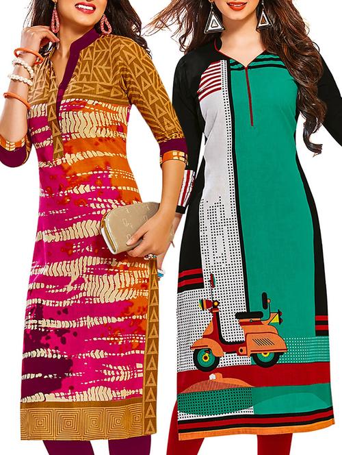 multicolored cotton printed unstitched kurtas(set of 2) - 12207381 - Very Small Image - 1