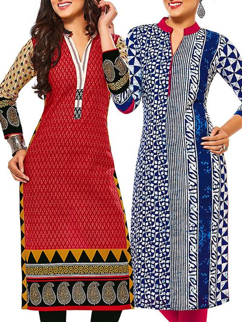 multi colored cotton printed unstitched kurtas (set of 2) - 12207390 - Very Small Image - 1