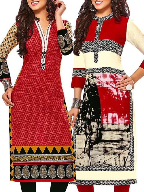multicolored cotton printed unstitched kurtas (set of 2) - 12207392 - Very Small Image - 1