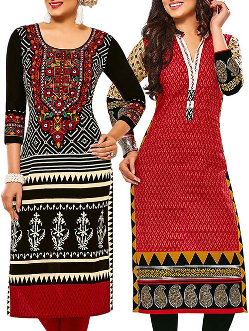 multicolored cotton unstitched kurtas (set of 2) - 12207398 - Very Small Image - 1