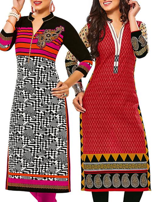 multi colored cotton printed unstitched kurtas (set of 2) - 12207399 - Very Small Image - 1