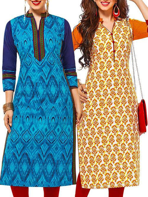multicolored cotton unstitched kurtas(set of 2) - 12207410 - Very Small Image - 1